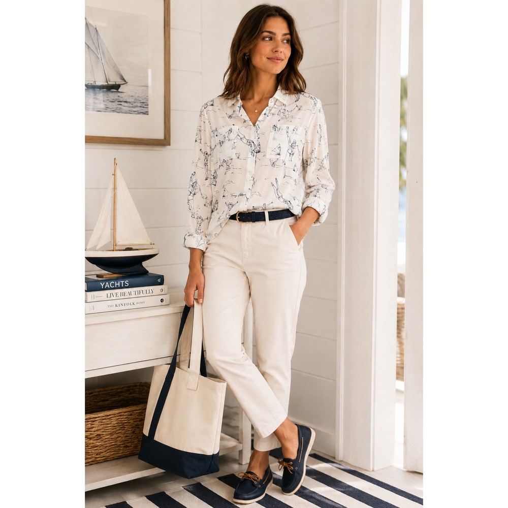 Tommy Hilfiger White Swimmers Print Button-up Shirt Sz 6 Nautical Coastal Preppy